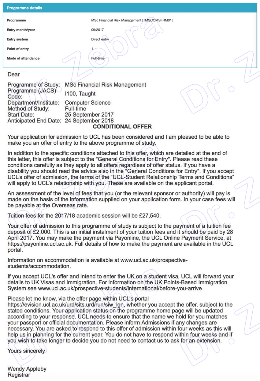 University College London （UCL），MSc Financial Risk Management， 伦敦大学学院金融风险管理硕士
