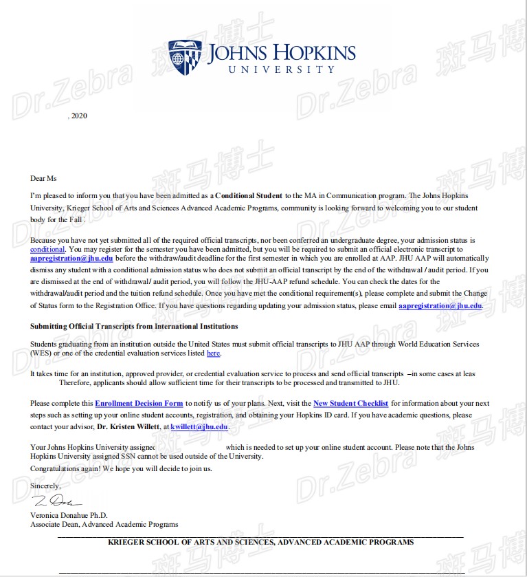 斑马博士、斑马博士留学中心、Johns Hopkins University、JHU、MA in Communication、约翰霍普金斯大学、传播学硕士