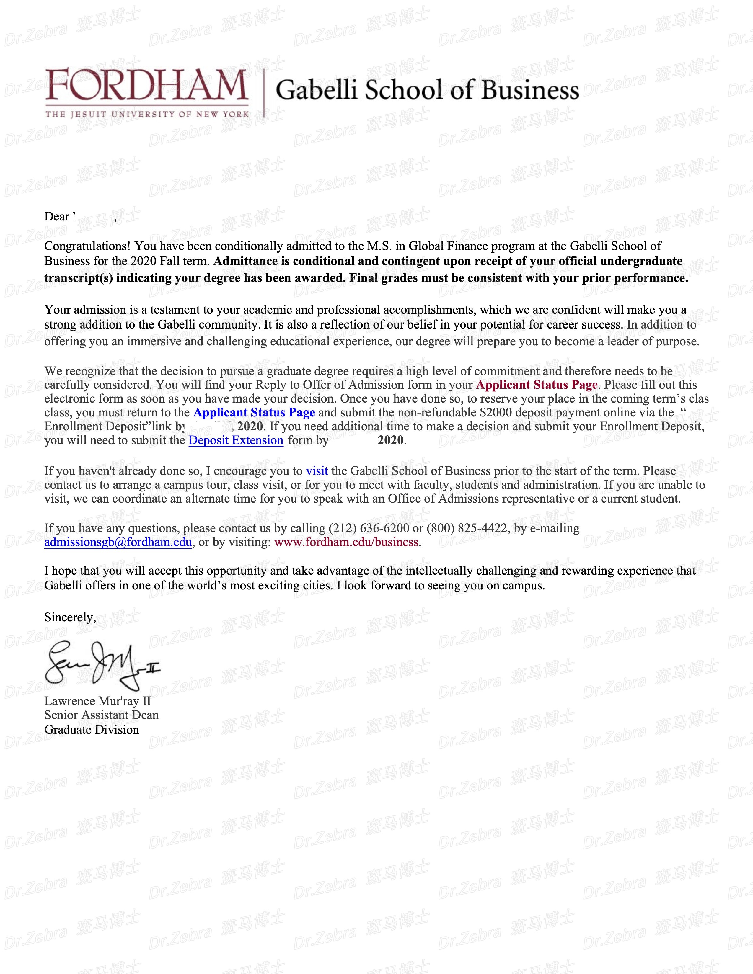 斑马博士、斑马博士留学中心、福特汉姆大学、Fordham University、 Master of Science in Global Finance 、MSGF、全球金融硕士