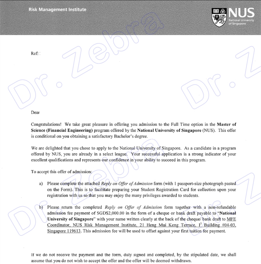 斑马博士，斑马博士留学中心，新加坡国立大学，National University of Singapore，NUS，Master of Science in Financial Engineering，金融工程硕士