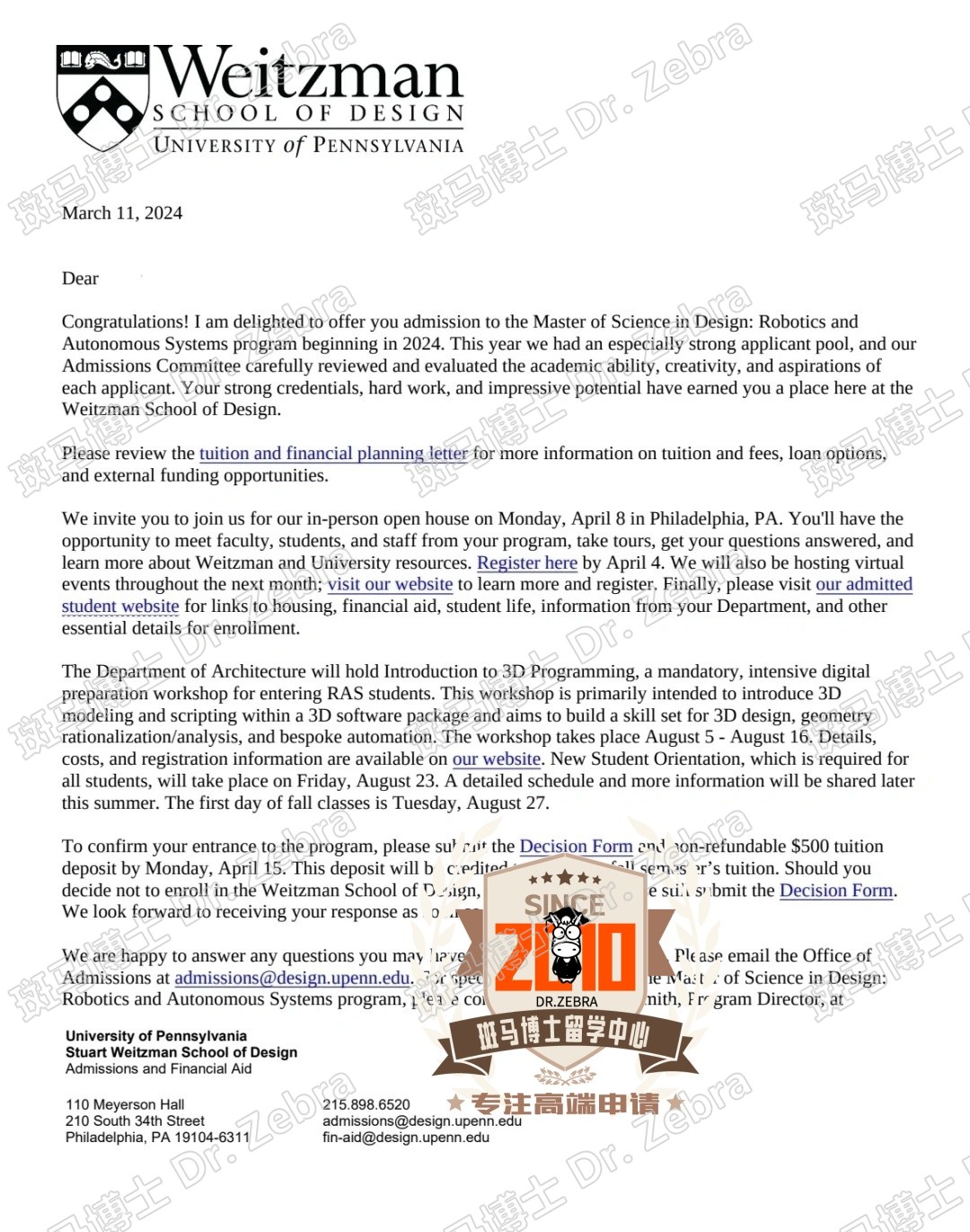 Upenn Master of Science in Design：Robotics and Autonomous Systems硕士