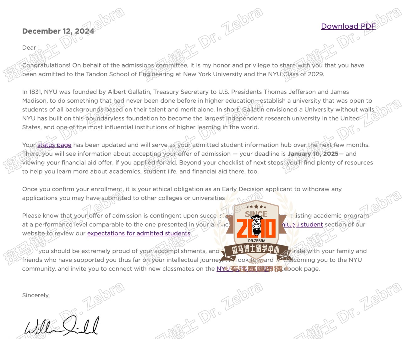 New York University Tandon工学院本科录取！