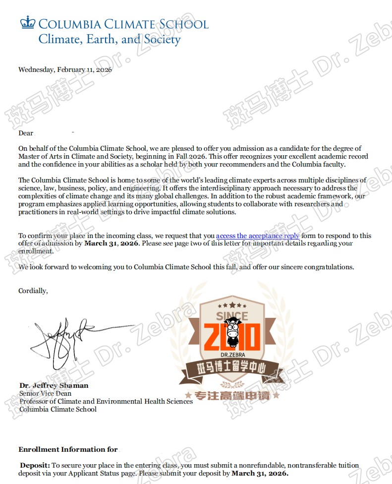 Columbia University Master of Arts in Climate and Society硕士录取！