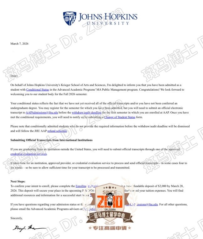 JHU MA in Public Management硕士录取！