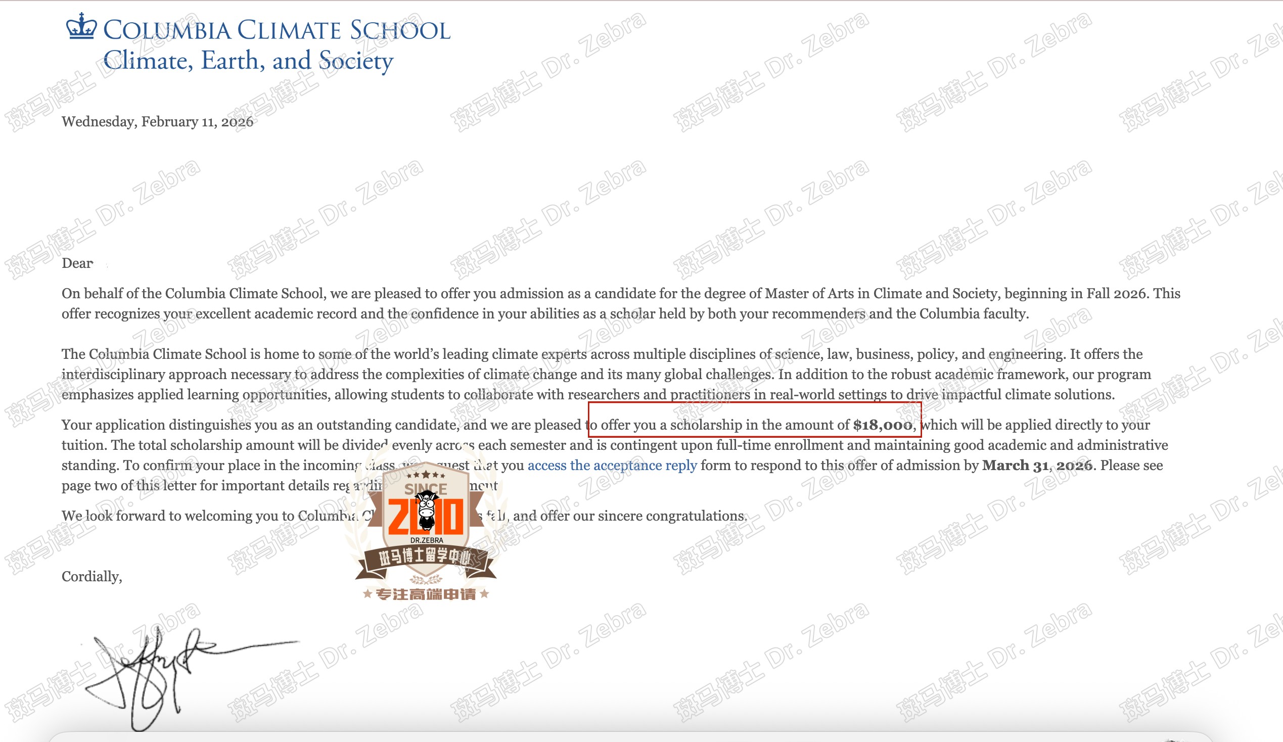 Columbia University Master of Arts in Climate and Society硕士录取+18000美元奖学金！